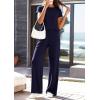 imagePRETTYGARDEN Womens 2026 Summer 2 Piece Matching Lounge Sets Short Sleeve Shirts Tops Wide Leg Pants Travel Airport OutfitsNavy Blue