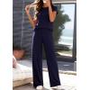 imagePRETTYGARDEN Womens 2026 Summer 2 Piece Matching Lounge Sets Short Sleeve Shirts Tops Wide Leg Pants Travel Airport OutfitsNavy Blue