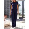 imagePRETTYGARDEN Womens 2026 Summer 2 Piece Matching Lounge Sets Short Sleeve Shirts Tops Wide Leg Pants Travel Airport OutfitsNavy Blue