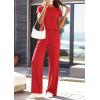 imagePRETTYGARDEN Womens 2026 Summer 2 Piece Matching Lounge Sets Short Sleeve Shirts Tops Wide Leg Pants Travel Airport OutfitsRed