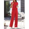 imagePRETTYGARDEN Womens 2026 Summer 2 Piece Matching Lounge Sets Short Sleeve Shirts Tops Wide Leg Pants Travel Airport OutfitsRed