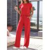 imagePRETTYGARDEN Womens 2026 Summer 2 Piece Matching Lounge Sets Short Sleeve Shirts Tops Wide Leg Pants Travel Airport OutfitsRed