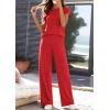 imagePRETTYGARDEN Womens 2026 Summer 2 Piece Matching Lounge Sets Short Sleeve Shirts Tops Wide Leg Pants Travel Airport OutfitsRed