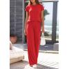 imagePRETTYGARDEN Womens 2026 Summer 2 Piece Matching Lounge Sets Short Sleeve Shirts Tops Wide Leg Pants Travel Airport OutfitsRed
