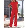 imagePRETTYGARDEN Womens 2026 Summer 2 Piece Matching Lounge Sets Short Sleeve Shirts Tops Wide Leg Pants Travel Airport OutfitsRed