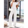imagePRETTYGARDEN Womens 2026 Summer 2 Piece Matching Lounge Sets Short Sleeve Shirts Tops Wide Leg Pants Travel Airport OutfitsWhite