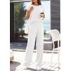 imagePRETTYGARDEN Womens 2026 Summer 2 Piece Matching Lounge Sets Short Sleeve Shirts Tops Wide Leg Pants Travel Airport OutfitsWhite