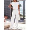 imagePRETTYGARDEN Womens 2026 Summer 2 Piece Matching Lounge Sets Short Sleeve Shirts Tops Wide Leg Pants Travel Airport OutfitsWhite