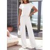 imagePRETTYGARDEN Womens 2026 Summer 2 Piece Matching Lounge Sets Short Sleeve Shirts Tops Wide Leg Pants Travel Airport OutfitsWhite