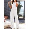 imagePRETTYGARDEN Womens 2026 Summer 2 Piece Matching Lounge Sets Short Sleeve Shirts Tops Wide Leg Pants Travel Airport OutfitsWhite