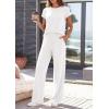 imagePRETTYGARDEN Womens 2026 Summer 2 Piece Matching Lounge Sets Short Sleeve Shirts Tops Wide Leg Pants Travel Airport OutfitsWhite