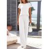 imagePRETTYGARDEN Womens 2026 Summer 2 Piece Matching Lounge Sets Short Sleeve Shirts Tops Wide Leg Pants Travel Airport OutfitsWhite