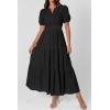 imagePRETTYGARDEN Womens Summer Maxi Dresses 2026 Casual Puff Sleeve V Neck Smocked Flowy Eyelet Cotton Dress Spring SundressBlack