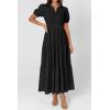 imagePRETTYGARDEN Womens Summer Maxi Dresses 2026 Casual Puff Sleeve V Neck Smocked Flowy Eyelet Cotton Dress Spring SundressBlack