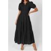imagePRETTYGARDEN Womens Summer Maxi Dresses 2026 Casual Puff Sleeve V Neck Smocked Flowy Eyelet Cotton Dress Spring SundressBlack
