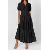 imagePRETTYGARDEN Womens Summer Maxi Dresses 2026 Casual Puff Sleeve V Neck Smocked Flowy Eyelet Cotton Dress Spring SundressBlack