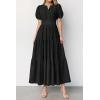 imagePRETTYGARDEN Womens Summer Maxi Dresses 2026 Casual Puff Sleeve V Neck Smocked Flowy Eyelet Cotton Dress Spring SundressBlack