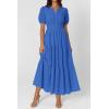 imagePRETTYGARDEN Womens Summer Maxi Dresses 2026 Casual Puff Sleeve V Neck Smocked Flowy Eyelet Cotton Dress Spring SundressBlue