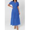 imagePRETTYGARDEN Womens Summer Maxi Dresses 2026 Casual Puff Sleeve V Neck Smocked Flowy Eyelet Cotton Dress Spring SundressBlue
