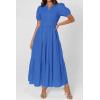 imagePRETTYGARDEN Womens Summer Maxi Dresses 2026 Casual Puff Sleeve V Neck Smocked Flowy Eyelet Cotton Dress Spring SundressBlue