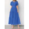 imagePRETTYGARDEN Womens Summer Maxi Dresses 2026 Casual Puff Sleeve V Neck Smocked Flowy Eyelet Cotton Dress Spring SundressBlue