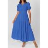 imagePRETTYGARDEN Womens Summer Maxi Dresses 2026 Casual Puff Sleeve V Neck Smocked Flowy Eyelet Cotton Dress Spring SundressBlue