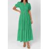 imagePRETTYGARDEN Womens Summer Maxi Dresses 2026 Casual Puff Sleeve V Neck Smocked Flowy Eyelet Cotton Dress Spring SundressGreen