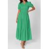 imagePRETTYGARDEN Womens Summer Maxi Dresses 2026 Casual Puff Sleeve V Neck Smocked Flowy Eyelet Cotton Dress Spring SundressGreen