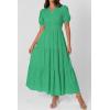 imagePRETTYGARDEN Womens Summer Maxi Dresses 2026 Casual Puff Sleeve V Neck Smocked Flowy Eyelet Cotton Dress Spring SundressGreen