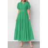 imagePRETTYGARDEN Womens Summer Maxi Dresses 2026 Casual Puff Sleeve V Neck Smocked Flowy Eyelet Cotton Dress Spring SundressGreen