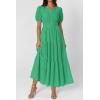 imagePRETTYGARDEN Womens Summer Maxi Dresses 2026 Casual Puff Sleeve V Neck Smocked Flowy Eyelet Cotton Dress Spring SundressGreen