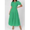 imagePRETTYGARDEN Womens Summer Maxi Dresses 2026 Casual Puff Sleeve V Neck Smocked Flowy Eyelet Cotton Dress Spring SundressGreen