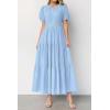 imagePRETTYGARDEN Womens Summer Maxi Dresses 2026 Casual Puff Sleeve V Neck Smocked Flowy Eyelet Cotton Dress Spring SundressLight Blue