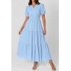 imagePRETTYGARDEN Womens Summer Maxi Dresses 2026 Casual Puff Sleeve V Neck Smocked Flowy Eyelet Cotton Dress Spring SundressLight Blue