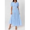 imagePRETTYGARDEN Womens Summer Maxi Dresses 2026 Casual Puff Sleeve V Neck Smocked Flowy Eyelet Cotton Dress Spring SundressLight Blue