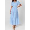 imagePRETTYGARDEN Womens Summer Maxi Dresses 2026 Casual Puff Sleeve V Neck Smocked Flowy Eyelet Cotton Dress Spring SundressLight Blue