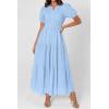 imagePRETTYGARDEN Womens Summer Maxi Dresses 2026 Casual Puff Sleeve V Neck Smocked Flowy Eyelet Cotton Dress Spring SundressLight Blue