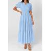 imagePRETTYGARDEN Womens Summer Maxi Dresses 2026 Casual Puff Sleeve V Neck Smocked Flowy Eyelet Cotton Dress Spring SundressLight Blue