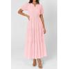 imagePRETTYGARDEN Womens Summer Maxi Dresses 2026 Casual Puff Sleeve V Neck Smocked Flowy Eyelet Cotton Dress Spring SundressPink