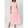 imagePRETTYGARDEN Womens Summer Maxi Dresses 2026 Casual Puff Sleeve V Neck Smocked Flowy Eyelet Cotton Dress Spring SundressPink