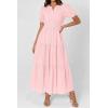 imagePRETTYGARDEN Womens Summer Maxi Dresses 2026 Casual Puff Sleeve V Neck Smocked Flowy Eyelet Cotton Dress Spring SundressPink