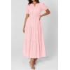 imagePRETTYGARDEN Womens Summer Maxi Dresses 2026 Casual Puff Sleeve V Neck Smocked Flowy Eyelet Cotton Dress Spring SundressPink