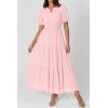 imagePRETTYGARDEN Womens Summer Maxi Dresses 2026 Casual Puff Sleeve V Neck Smocked Flowy Eyelet Cotton Dress Spring SundressPink