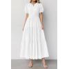 imagePRETTYGARDEN Womens Summer Maxi Dresses 2026 Casual Puff Sleeve V Neck Smocked Flowy Eyelet Cotton Dress Spring SundressWhite