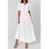 imagePRETTYGARDEN Womens Summer Maxi Dresses 2026 Casual Puff Sleeve V Neck Smocked Flowy Eyelet Cotton Dress Spring SundressWhite
