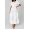 imagePRETTYGARDEN Womens Summer Maxi Dresses 2026 Casual Puff Sleeve V Neck Smocked Flowy Eyelet Cotton Dress Spring SundressWhite