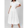 imagePRETTYGARDEN Womens Summer Maxi Dresses 2026 Casual Puff Sleeve V Neck Smocked Flowy Eyelet Cotton Dress Spring SundressWhite