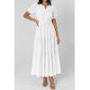 imagePRETTYGARDEN Womens Summer Maxi Dresses 2026 Casual Puff Sleeve V Neck Smocked Flowy Eyelet Cotton Dress Spring SundressWhite
