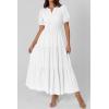 imagePRETTYGARDEN Womens Summer Maxi Dresses 2026 Casual Puff Sleeve V Neck Smocked Flowy Eyelet Cotton Dress Spring SundressWhite