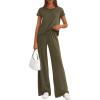 imagePRETTYGARDEN Womens 2026 Summer 2 Piece Matching Lounge Sets Short Sleeve Shirts Tops Wide Leg Pants Travel Airport OutfitsArmy Green